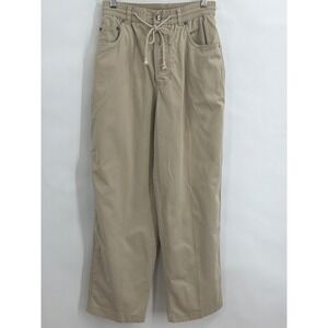 Vintage Liz & Co Khaki Cotton Twill Drawstring Elastic‎ Waist Pants Tan Small
